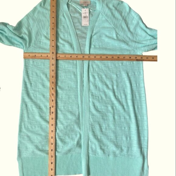 NWT Loft Outlet Mint Green Slub Cotton Open Front Sweater Cardigan Large Reg $49 - Picture 10 of 13